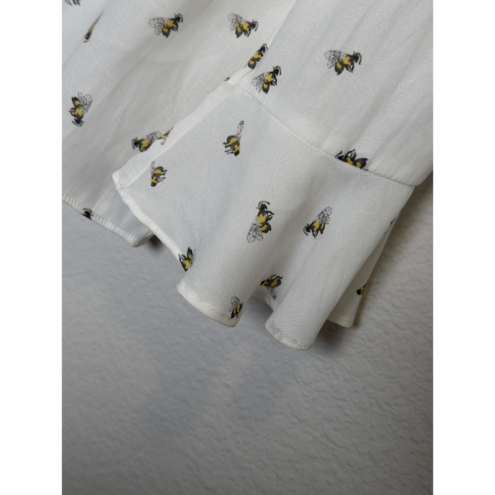 Free People Bee Print Tie Front Blouse Boho Bell Sleeve Sheer Top White S - Picture 4 of 16